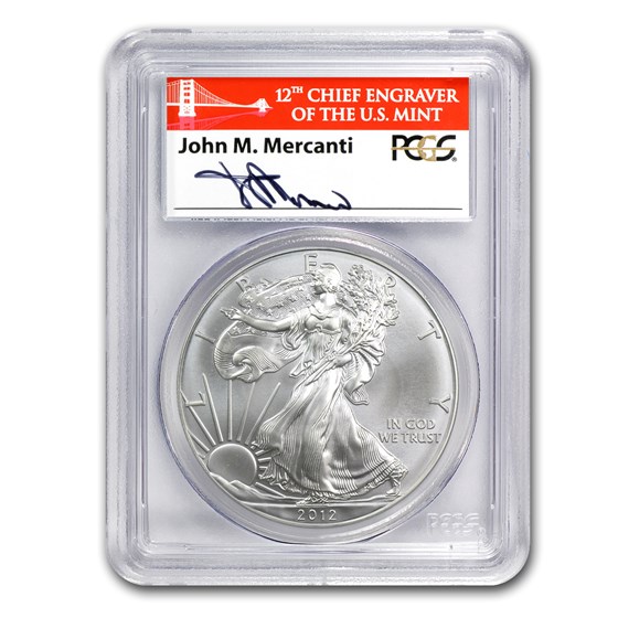 2012 (S) Silver Eagle MS-70 PCGS (FS, Golden Gate, Mercanti) 2012 (S) Silver Eagle MS-70 PCGS (FS, Golden Gate, Mercanti)